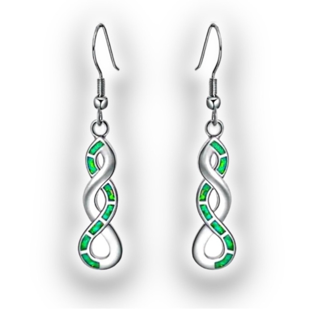 Green Fire Opal Dangle Drop Women's Earrings - Picture 1 of 4